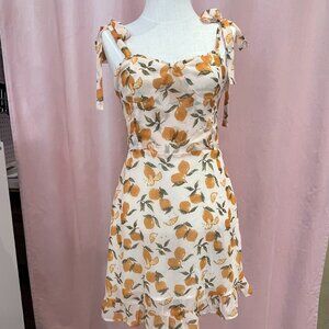 Aqua Lemon Print Tie Strap Mini Dress Size Small